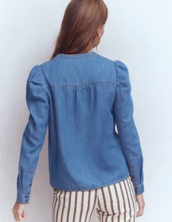 Chemise à manches gigot en jean