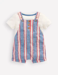 Ensemble avec salopette courte tissée