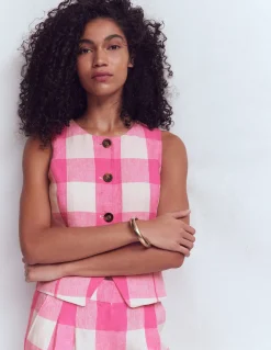 Gilet de costume col U en lin