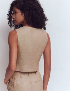 Gilet de costume col V en lin