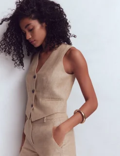 Gilet de costume col V en lin