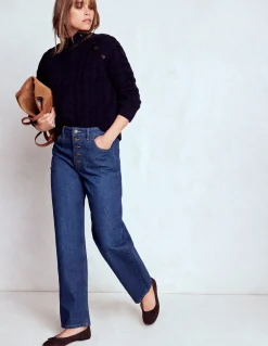 Jean droit à boutons apparents