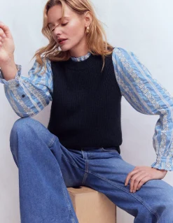 Pull en mélange maille et tissu