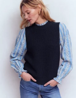 Pull en mélange maille et tissu