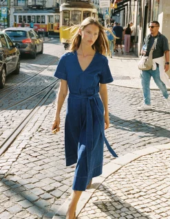 Robe à col en V en jean