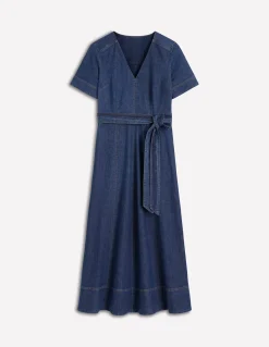 Robe à col en V en jean