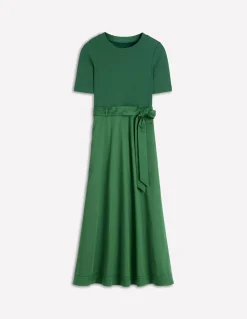 Robe à col rond en mélange de tissus