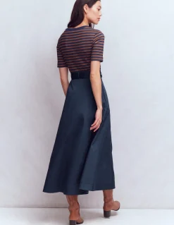 Robe à col rond en mélange de tissus