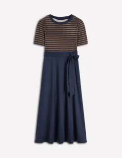 Robe à col rond en mélange de tissus