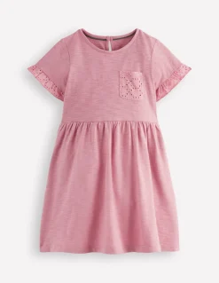 Robe en jersey à poche et broderie anglaise