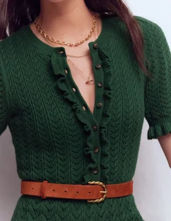 Robe en maille volantée à col tunisien