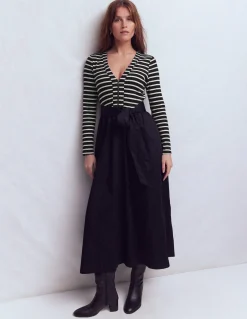 Robe en mélange de techniques à manches longues