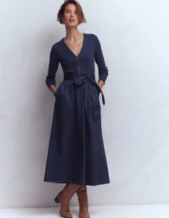 Robe en mélange de techniques à manches longues
