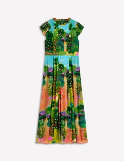 Robe longue plissée et volantée