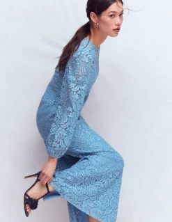 Robe midi à col rond en dentelle