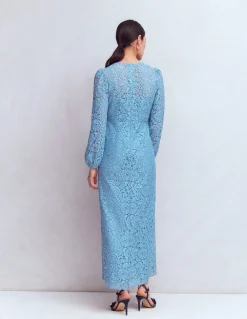 Robe midi à col rond en dentelle