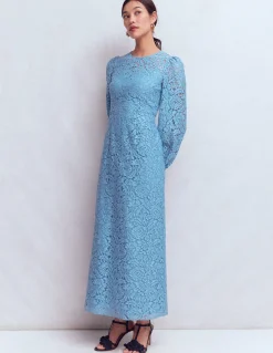 Robe midi à col rond en dentelle