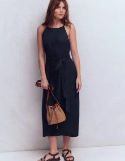 Robe midi à encolure américaine Rosa en lin