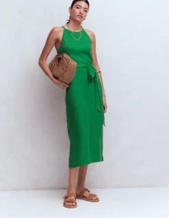 Robe midi à encolure américaine Rosa en lin