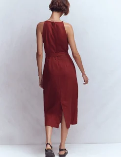 Robe midi à encolure américaine Rosa en lin