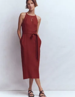 Robe midi à encolure américaine Rosa en lin