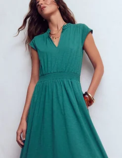 Robe midi Alba à smocks en jersey