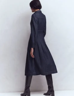 Robe midi en jean à jupe plissée