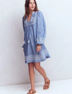 Robe Pia en lin avec empiècement à pampilles