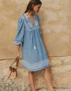 Robe Pia en lin avec empiècement à pampilles