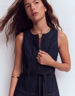 Robe sans manches zippée en jean