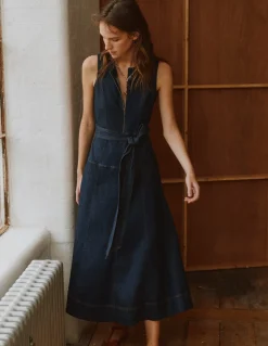 Robe sans manches zippée en jean