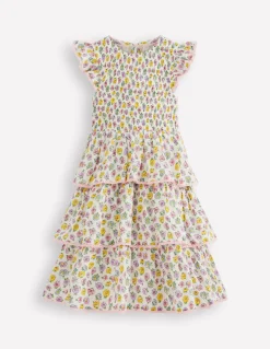 Robe tissée à dentelle et volants