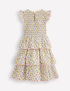 Robe tissée à dentelle et volants