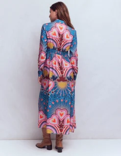 Robe-chemise à motif pêle-mêle et taille empire