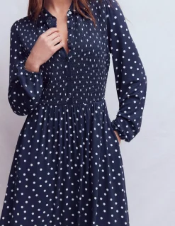 Robe-chemise à smocks en jersey
