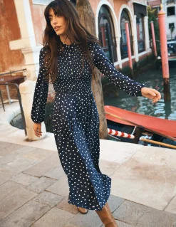 Robe-chemise à smocks en jersey