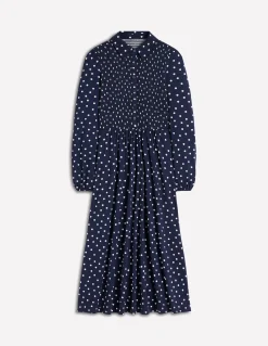 Robe-chemise à smocks en jersey