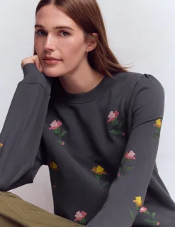 Sweat brodé à manches bouffantes