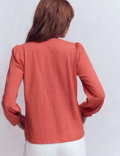 Top à col cranté en mélange de tissus