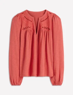 Top à col cranté en mélange de tissus