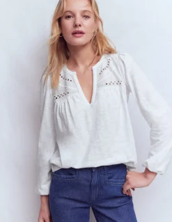 Top à col cranté en mélange de tissus