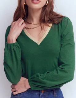 Top à col V métallisé