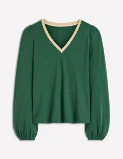 Top à col V métallisé