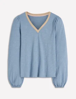 Top à col V métallisé