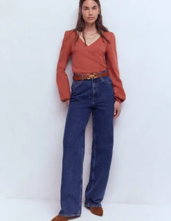 Top à col V métallisé