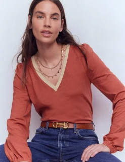 Top à col V métallisé