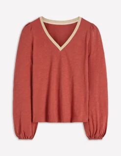 Top à col V métallisé