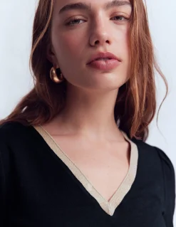 Top à col V métallisé