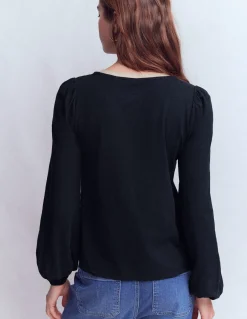 Top à col V métallisé