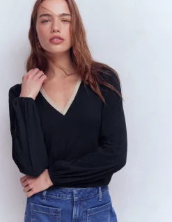 Top à col V métallisé